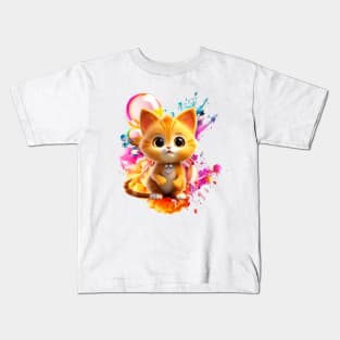 Cute Animal Characters Art 1 -kitten with Abstract- Kids T-Shirt